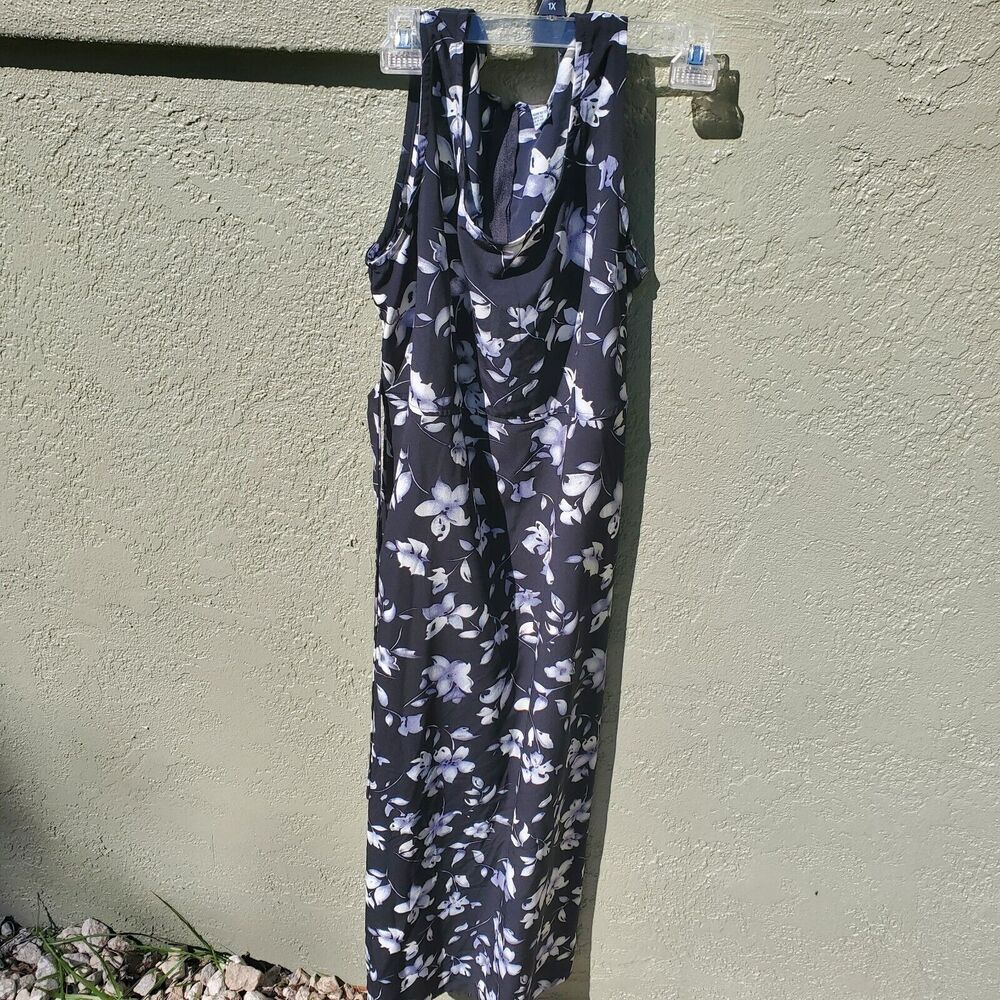 Bentley Womens Dress Size 12 49" Length Black Silver Floral Zip Back Belt Front